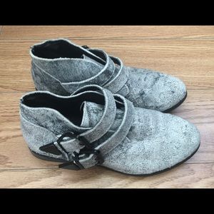 Distressed Denim Blue Suede Booties